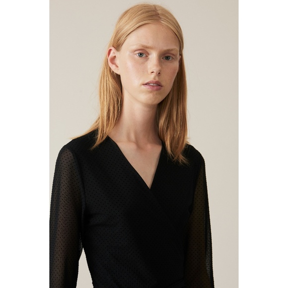 Ganni Black Swiss Dot Wrap Dress - Picture 3 of 5